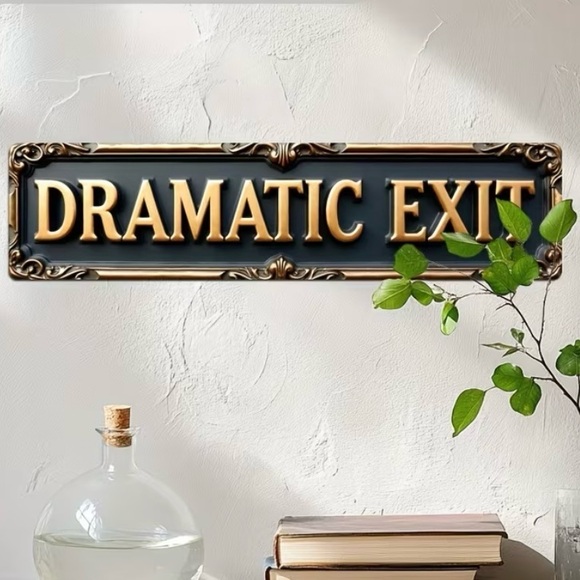 Dramatic Exit Metal Wall Sign 2D Black and Cream NEW in Packaging